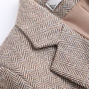 Women's Wool Blazer Khaki Solid Color Pocket Design Autumn Winter Casual Fit - Product Image 3