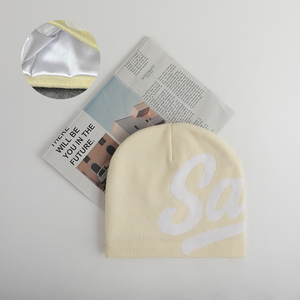 Hai mặt satin lót <span class=keywords><strong>Beanie</strong></span> nhà sản xuất Y2K mùa đông hat Jacquard nắp ca-pô dệt kim mũ với lụa lót bên trong - Product Image 3