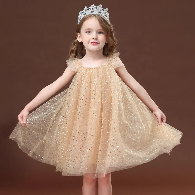 summer girl Halter cotton and polyester gold sequin kid girl tutu dress