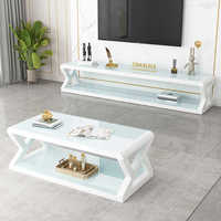 Table Basse Carrée Moderne Nordique en Verre Noir et Blanc avec Panneau en Bois pour Salon