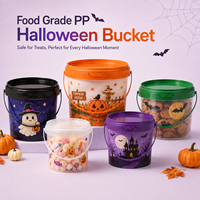Seau en plastique PP de qualité alimentaire avec couvercle, logo personnalisé, écologique, recyclable, seaux à popcorn pour Halloween, emballage pour en-cas et bonbons