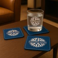 Ensemble de 6 sous-verres ronds en similicuir gravés au laser avec logo personnalisé, populaires et personnalisables, avec support