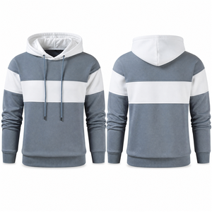 Sudadera con Capucha para Hombre, Diseño de Paneles Horizontales, Color Block, Corte Regular, Informal, de Algodón Tejido, con Capucha Blanca, para Otoño - Product Image 6