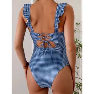 Maillot de bain de maternité pour femme à imprimé floral personnalisé, col en V profond, dos nu, bordure à volants, maillot de bain de <span class=keywords><strong>grossesse</strong></span> une pièce - Product Image 4