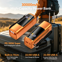 Batterie externe 30000mAh PD 100W à charge rapide avec câble Type-C rétractable intégré, cordon de transport durable intégré, format compact type canette de soda