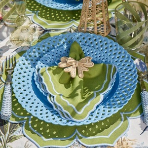 Hot Sale Embroidered Letters <strong>Scalloped</strong> Placemat <strong>Linen</strong> <strong>Napkins</strong> Cloth Scallop Edge 100% <strong>Napkin</strong> <strong>Linen</strong> - Product Image 3