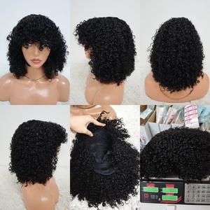 Promotion $62 Pixie Curly with Bang Human Hair <b>Bob</b> Curly <b>Wig</b> Raw Virgin Human Hair Machine Made Non Lace with Frange Wholesale - Product Image 5