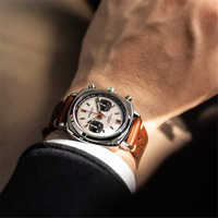Reloj Cronógrafo Automático de Lujo de Acero Inoxidable, Resistente al Agua, con Correa de Cuero Genuino y Cristal de Zafiro