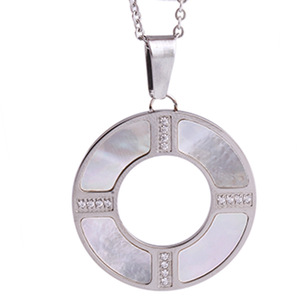 European Style Women's 32MM Diamond Shell <b>Ring</b> Titanium Steel <b>Necklace</b> Everyday Wear Round Design - Product Image 1