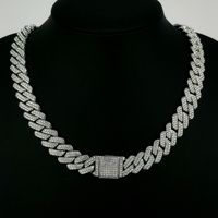 Collier cubain en strass bleus et blancs effet glacé, ton argenté, pour le hip-hop, le streetwear et les spectacles sur scène