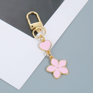 Cute Zinc Alloy Enamel Five Petal Flower Key <b>Rings</b> love Heart Flower Metal Keychain Earphone case Bag Charms Couple Keychain - Product Image 5