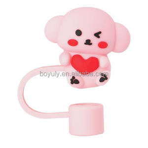 Bán buôn New 3D Silicone rơm Topper Trái Tim Dễ Thương Dog rơm Bìa cup nắp cho cốc cốc tái sử dụng drinkware Phụ kiện cho - Product Image 5