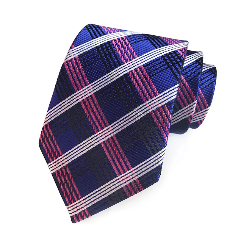 3.15インチチェック柄ネクタイイエローネイビーブルーウェディングジャカード男性用高品質ネクタイ