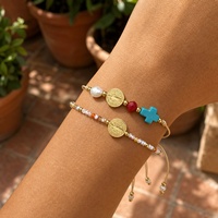Pulsera de Cuentas Go2boho con Cruz, Chapada en Oro de 18K, Piedra Natural, Joyería Religiosa Unisex para Regalo