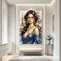 Art Mural Porcelaine Cristal Incrusté Diamants Seigneur Krishna flûte vache sacrée Décoration Murale Hindoue