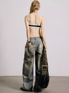 กางเกงยีนส์ทรงหลวมเอวสูงสำหรับผู้หญิง ระบายอากาศได้ดี สไตล์วินเทจอเมริกันเรโทร ลุคย้อนยุค ขาดๆ แบบหลวมๆ ขากว้าง ทรงตรง สไตล์ Y2K - Product Image 3