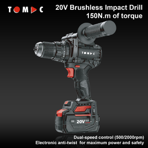 מקדחת אימפקט ללא פחמים TOMAC 20V, מומנט קיצוני 150N.m, כלי עבודה חשמליים אלחוטיים נגד סיבוב עם ידית עזר, מאושר CE - Product Image 1