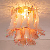 Plafonnier en verre soufflé à la main, style trompette rose-blanc, médiéval français, électroplaqué vintage, pour chambre, villa, décoration intérieure
