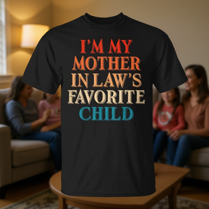 Camiseta con diseño retro de "Soy el niño favorito de mi suegra", camiseta con diseño retro y humor familiar - Product Image 3