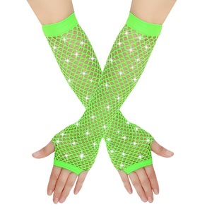 Shiny Rhinestone <b>Fishnet</b> Fingerless Long Leg Arm Women Party Wear Fancy Glove Sexy Girls Punk Goth Dance Mesh - Product Image 4