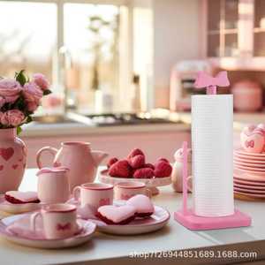 Wooden Tissue <b>Holder</b> Pink <b>Bow</b> Desktop Stand Free Standing Solid Wood Cute Design For Living Room Desk Storage Rack - Product Image 4