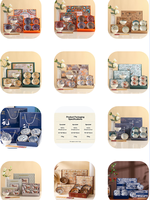 Ensemble de bols en céramique bleu et blanc, style bohème, ustensiles, passe au micro-ondes, design minimaliste japonais, option de logo personnalisé, en stock, boîte cadeau