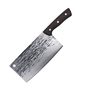Couteau couperet de chef de cuisine chinois robuste avec manche en bois pour la viande et les légumes