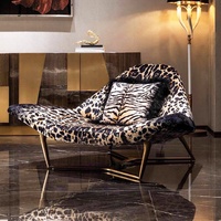 Fauteuil de détente italien de luxe léger, design étoile de mer, tissu imprimé léopard, structure en acier inoxydable, mobilier de maison, chaise individuelle