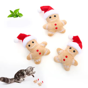 Eco-Friendly Small Christmas Hat Gingerbread Man <b>Plush</b> Doll with Catnip Chew Toy for <b>Cats</b> Indoor Use - Product Image 4
