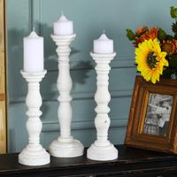 Bougeoir Pilier en Bois Blanc Vintage, Shabby Chic Rustique Home Decor Antique Distressed Décoratif Pilier en Bois Bougeoir
