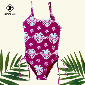 OEM Custom Cute Beach Print Drawstring <b>Onesie</b> Swimsuit for Girls, High-Quality Nylon Hawaiian Print Girls Swimwear - Product Image 1