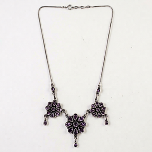 Elegant 925 Silver <b>Statement</b> <b>Necklace</b> with Amethyst Flower Pendant Silver Plated Snake Chain Women's Vintage Jewelry for Party - Product Image 1