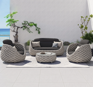 Bộ ghế <span class=keywords><strong>sofa</strong></span> ngoài trời bằng dây thừng, bộ ba món, kết hợp mây đan nghệ thuật, đồ nội thất sân vườn - Product Image 1