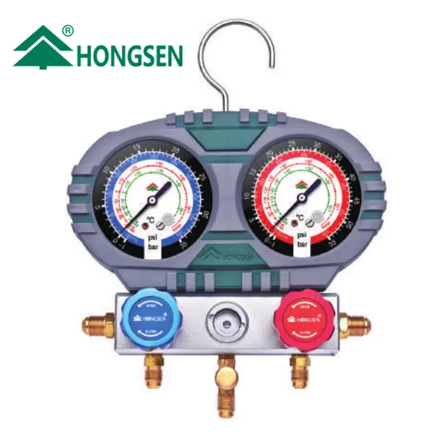 Hongsen Desain Baru R32 R410A Pendingin Ganda Dial Tekanan Manifold Gauge Set