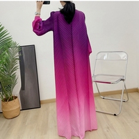 Robe plissée dégradée grande taille pour femme, décontractée, haut de gamme, à manches lanternes, longueur cheville, élégante pour soirée, taille naturelle, ODM