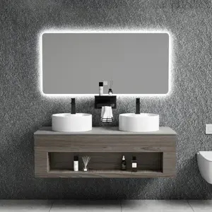 Meuble sous-vasque mural haute capacité avec double vasques en céramique blanche meuble à serviettes de salle de bain