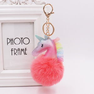 JAMELIN En gros <span class=keywords><strong>Porte</strong></span>-clés <span class=keywords><strong>Licorne</strong></span> en Peluche avec <span class=keywords><strong>Pompon</strong></span> en Fourrure Multicolore et Mignon - Product Image 6