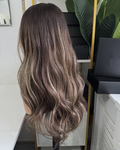 Perruque frontale en dentelle HD 13x6 de haute qualité, marron ombré avec mèches <span class=keywords><strong>blondes</strong></span>, en cheveux humains, racines foncées, pré-épilée, ligne de cheveux naturelle - Product Image 5