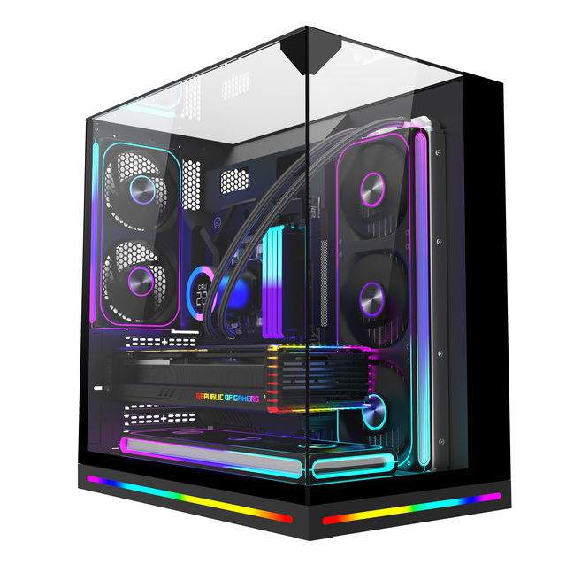 Pillarless Triple Pane Glass View ATX Mid Tower CPU Cabinet Rgb Stirp Pc Gamer Towers Gaming Casing Game Computer Case