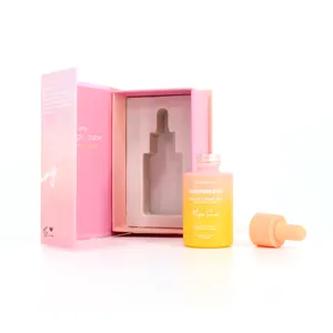 Flacone contagocce glassato di colore sfumato di lusso con confezione regalo abbinata confezione da 30Ml bottiglia di siero di olio essenziale a spalla piatta