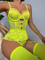 Korset Lingerie seksi wanita, dengan bantalan Bra Erotis Bra panjang ikat seksi renda merah sabuk Garters