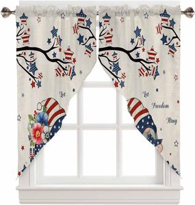 Tende a strati e mantovane con motivo a stella patriottica 'Let Freedom Ring' per il Giorno dell'Indipendenza, decorazioni per finestre e cucina - Product Image 1