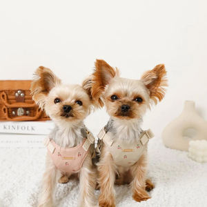 Sevimli işlemeli köpek koşum ayarlanabilir pembe naylon evcil hayvan yeleği yumuşak örgü koşum küçük köpekler ve kediler için - Product Image 6