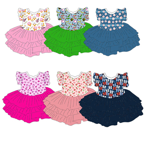 Vestidos <span class=keywords><strong>de</strong></span> Malla con Estampado Personalizado para Niñas Pequeñas, Vestidos <span class=keywords><strong>de</strong></span> Verano con Mangas con Volantes a la Moda para Bebés y Niñas - Product Image 1