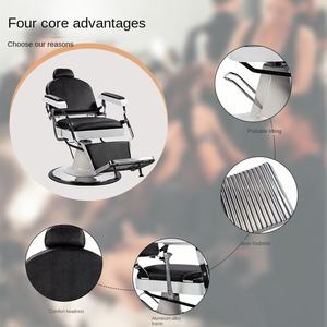 Sillón de Barbería Metálico Estilo Europeo <span class=keywords><strong>Retro</strong></span> Americano para Hombre, Asiento Reclinable Giratorio, Esponja de Alta Densidad para Corte de Cabello - Product Image 3