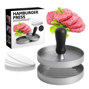 Acessórios de cozinha Casa e Cozinha Gadgets Alumínio Liga <span class=keywords><strong>Burger</strong></span> Press Com 100 Pcs Wax Papers Non-Stick Hamburger Press - Product Image 1