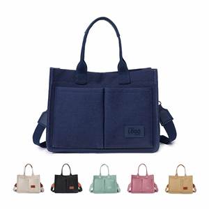 Women's Vintage Canvas Tote Shoulder Bag Wholesale Reusable Promotional Gift with Two Handles Open Closure Type and Pockets - Product Image 3