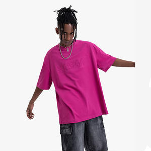 T-shirts pour hommes en coton 100% de haute qualité, décontractés, lourds, personnalisables, couleur unie, gaufré, avec impression personnalisée - Product Image 1