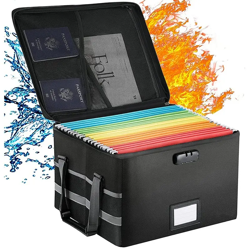 Hot selling office file box with lock, for desktop file storage box, fireproof file box foldable function storage box fireproof