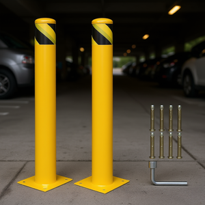 เสาเหล็กเคลือบสีเหลืองขนาด 48 นิ้ว สำหรับทางเข้าออกจอดรถ ลานจอดรถ รั้วกั้นจราจรเพื่อความปลอดภัย - Product Image 2